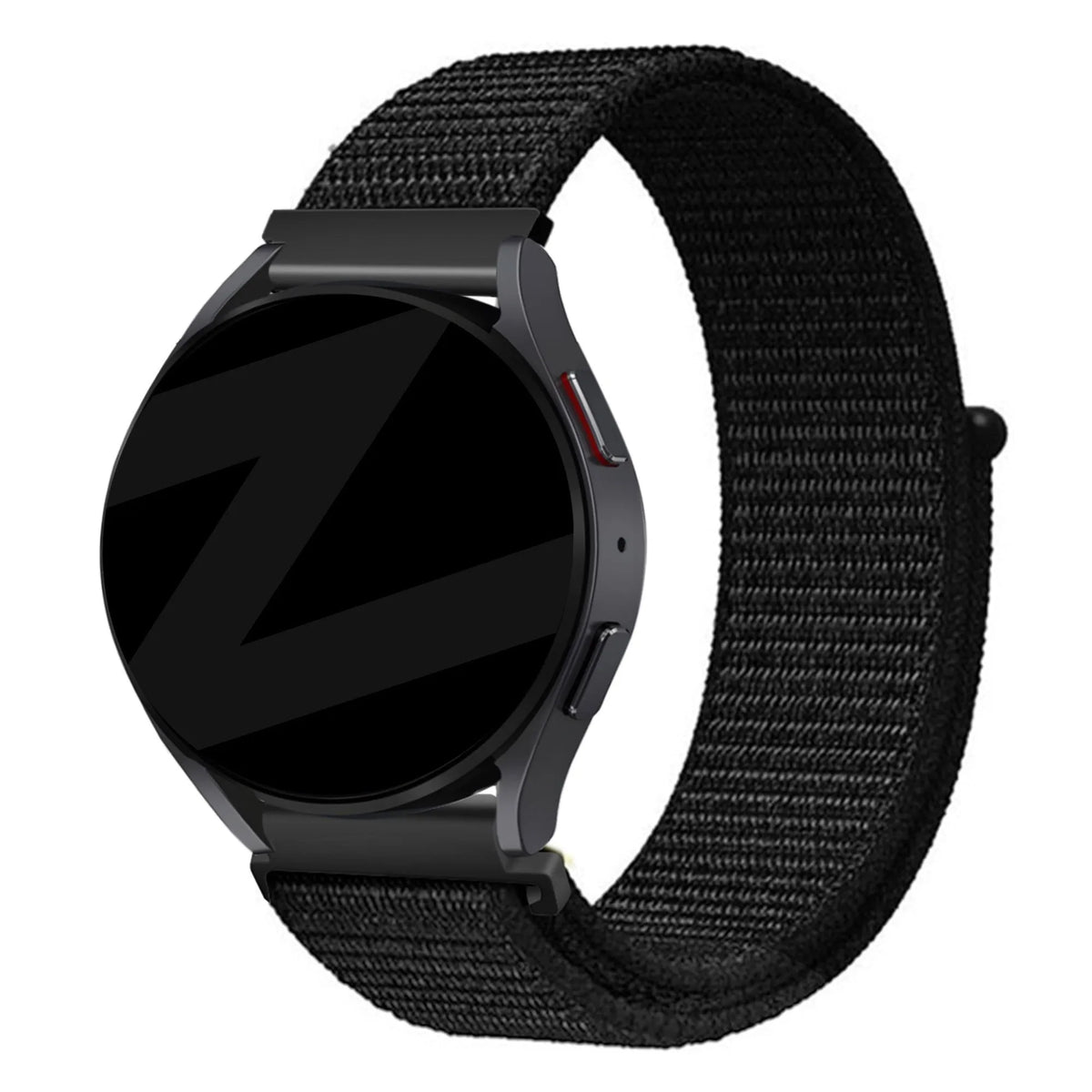 Nylon Loop Strap, black, on a watch, 3/4 front view