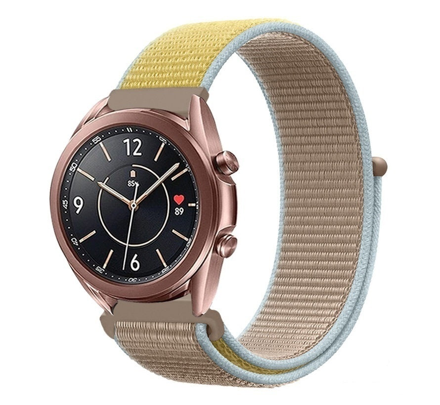 Nylon Strap, camel, on a watch, 3/4 front view