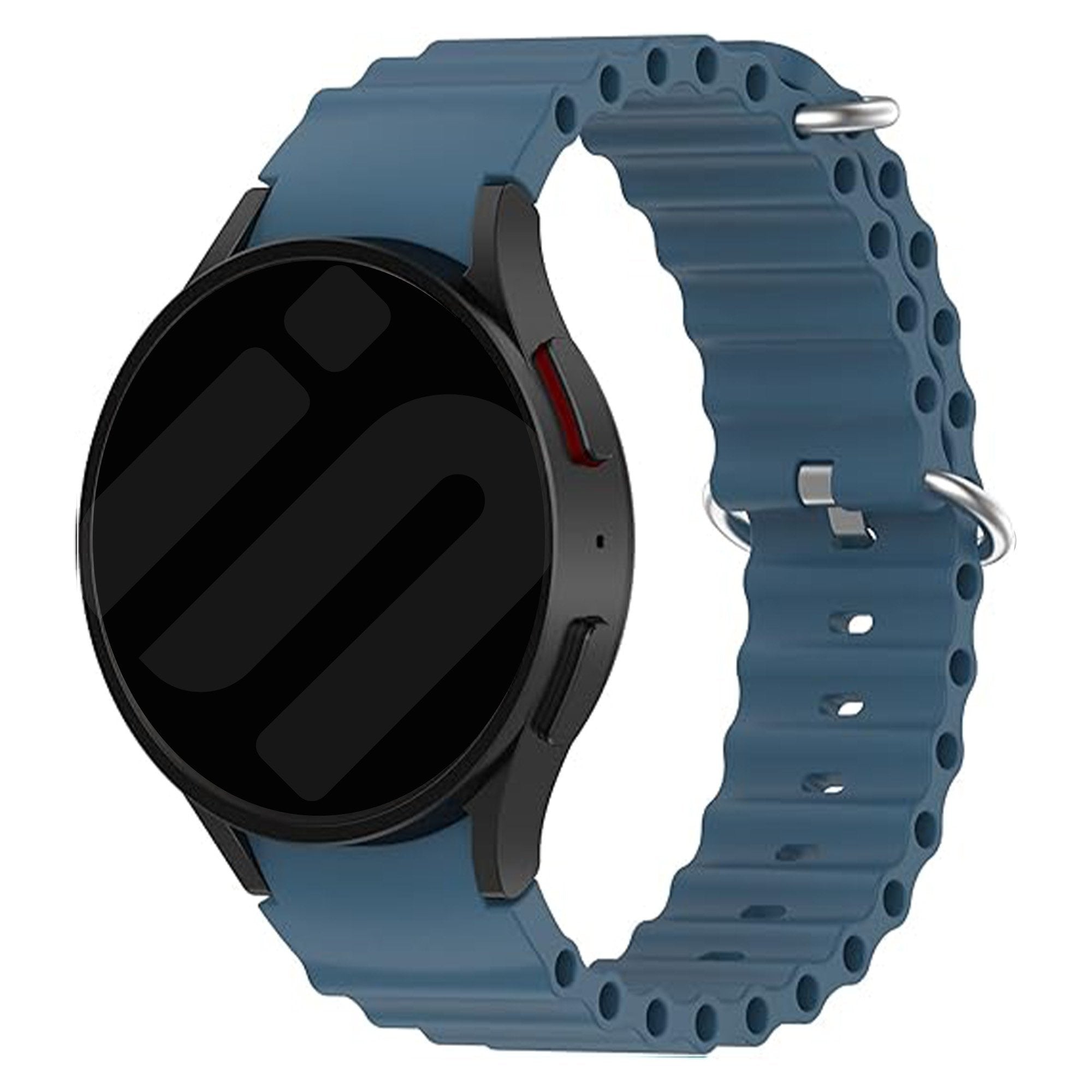 Silicone Ocean Strap, grey-blue, on a watch, 3/4 front view