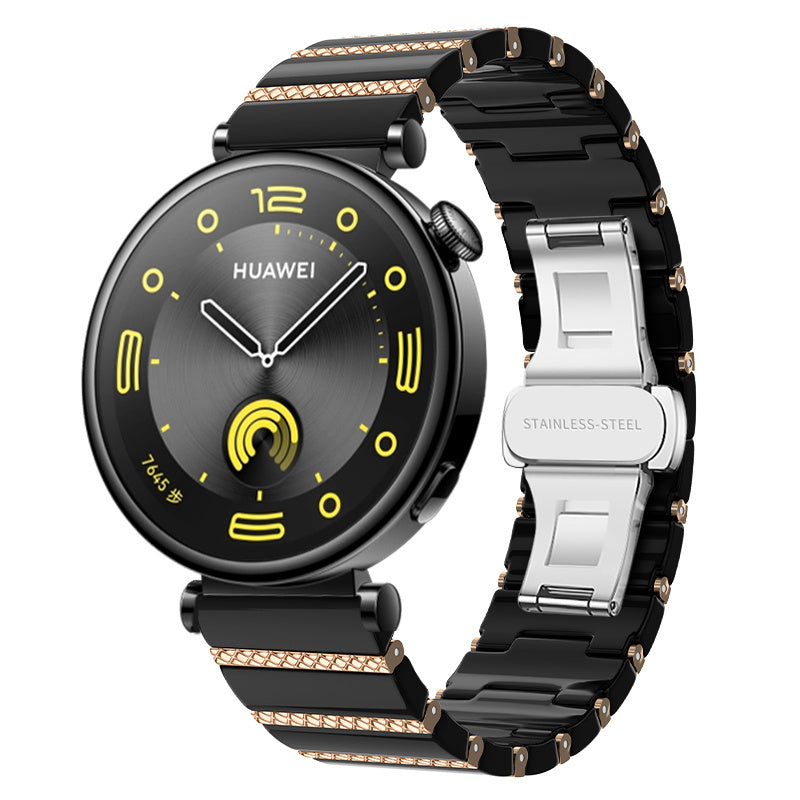 Bracelet ceramique perlée Huawei Watch 5 - 46mm (noir/rose doré)