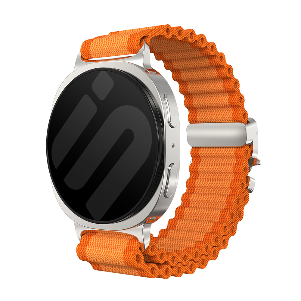 Bracelet nylon Outdoor avec boucle en P Samsung Galaxy Watch 8 Classic (orange avec argent)