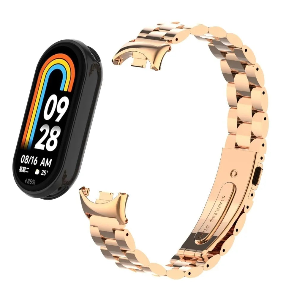 Steel Strap, rose gold, on a watch, 3/4 front view