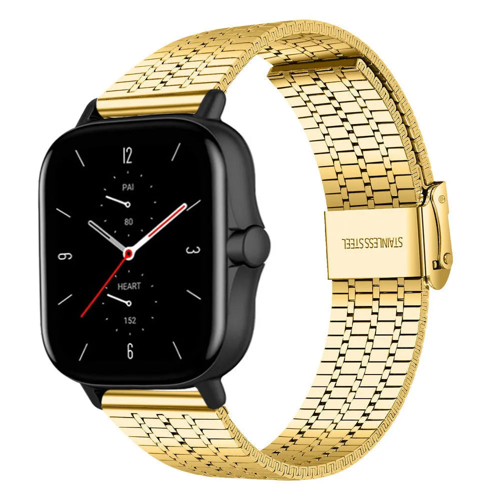 Fine Steel Strap, gold, on a watch, 3/4 front view
