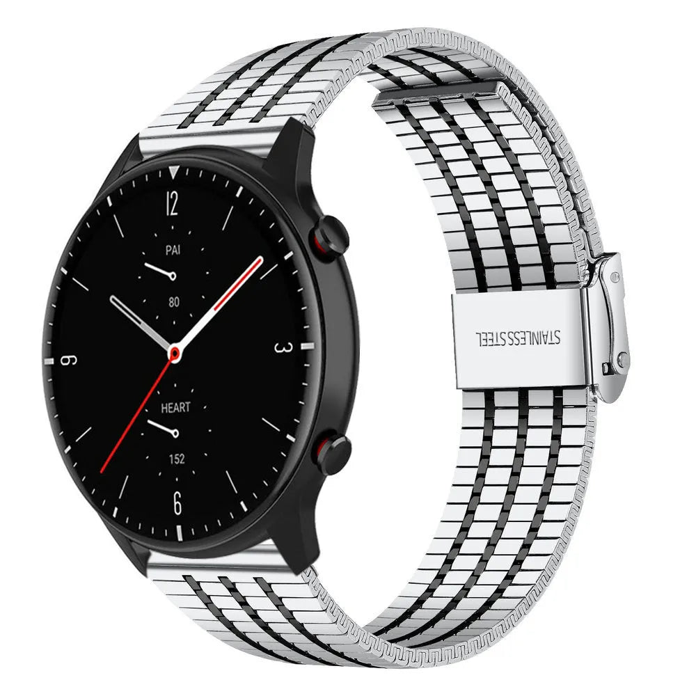 Fine Steel Strap, silver/black, on a watch, 3/4 front view