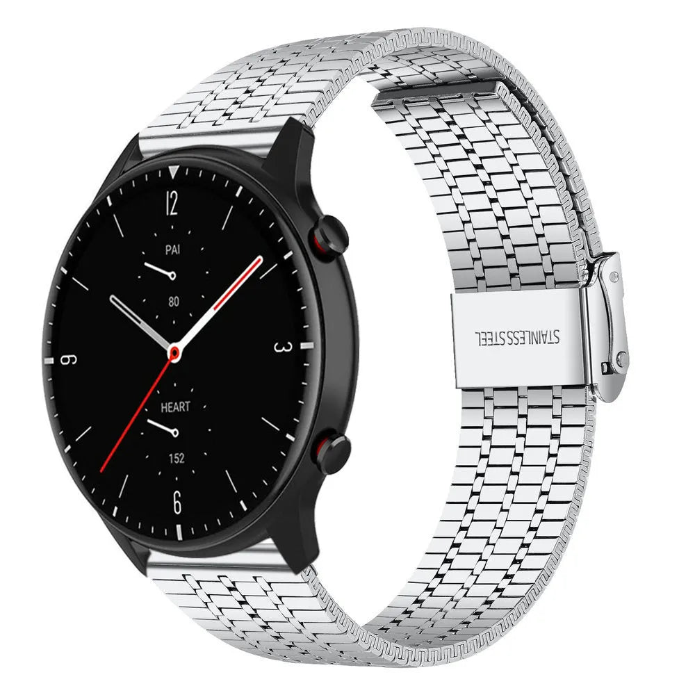 Fine Steel Strap, silver, on a watch, 3/4 front view