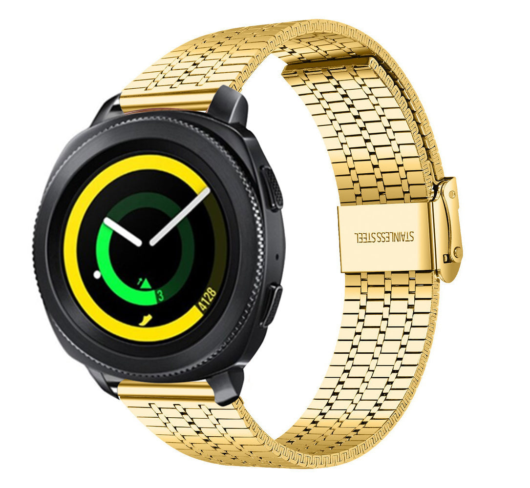 Fine Steel Strap, gold, on a watch, 3/4 front view