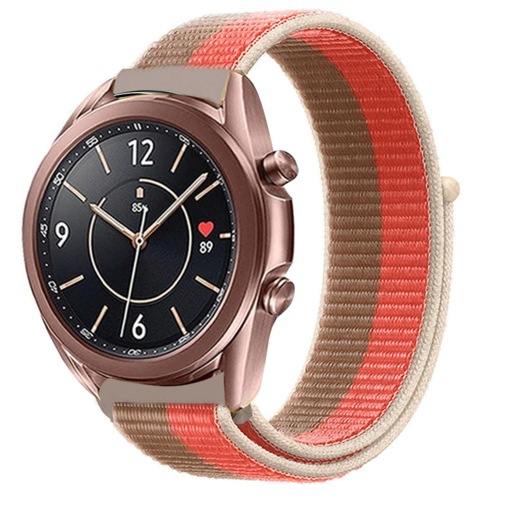 Nylon Strap, pink pomelo, on a watch, 3/4 front view