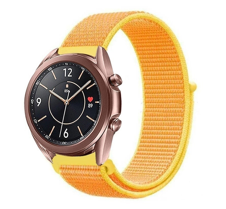 Nylon Strap, light yellow, on a watch, 3/4 front view