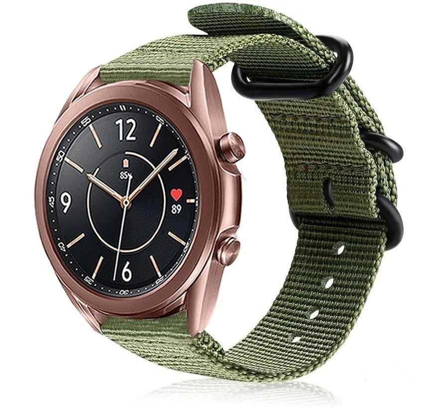 Nylon Buckle Strap, green, on a watch, 3/4 front view