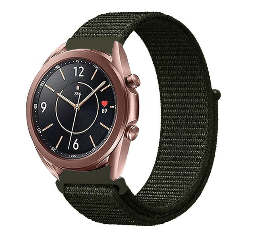 Nylon Strap, dark green, on a watch, 3/4 front view