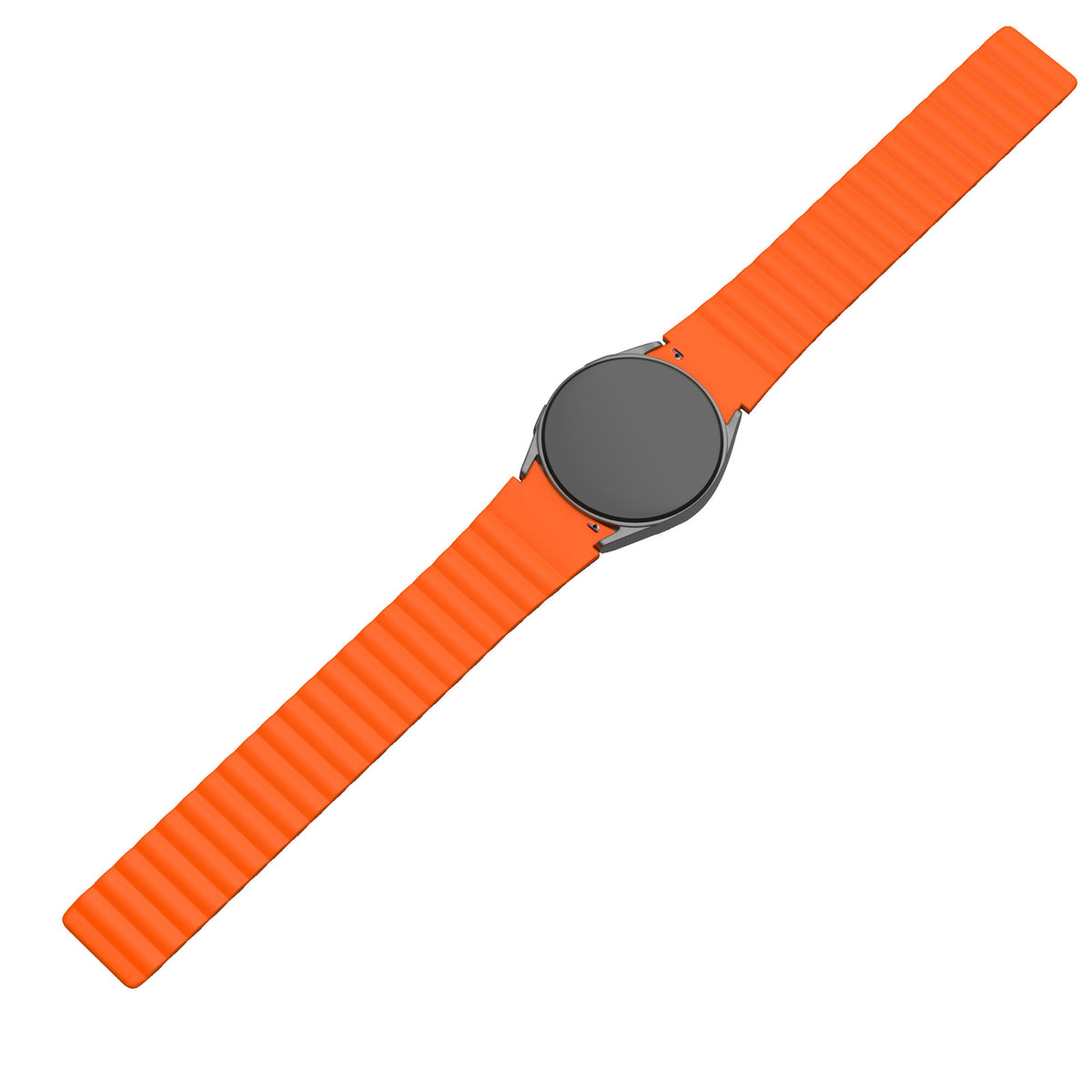 Magnetic Silicone Strap, black/orange, on a watch, 3/4 front view