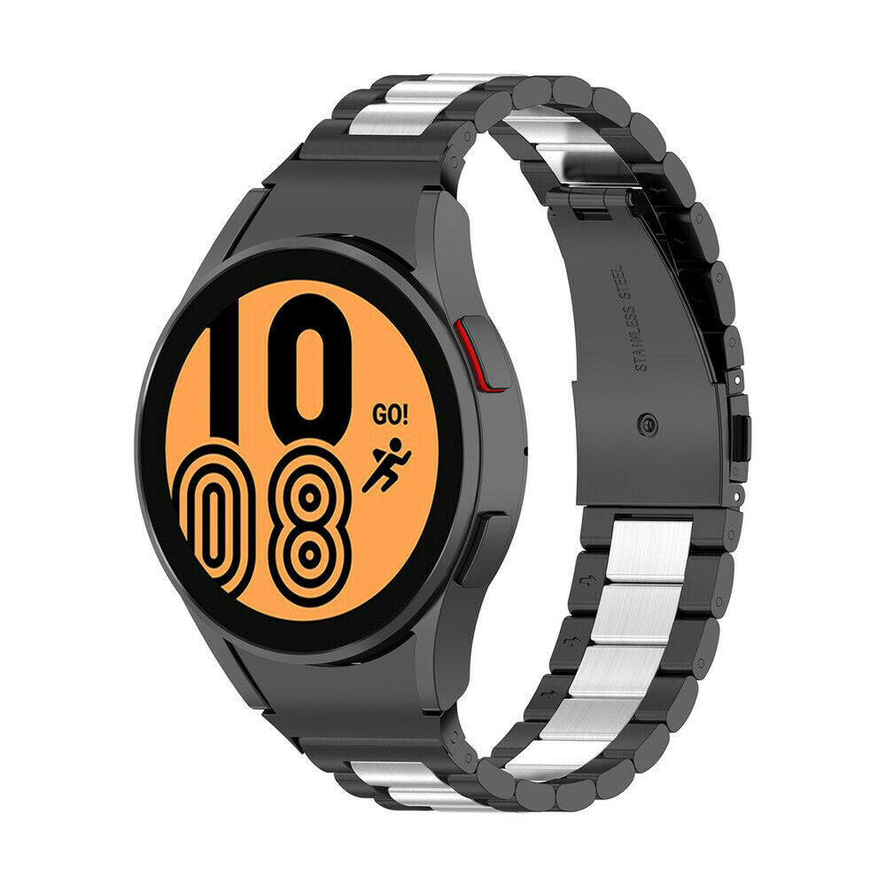 Steel Strap, black/silver, on a watch, 3/4 front view