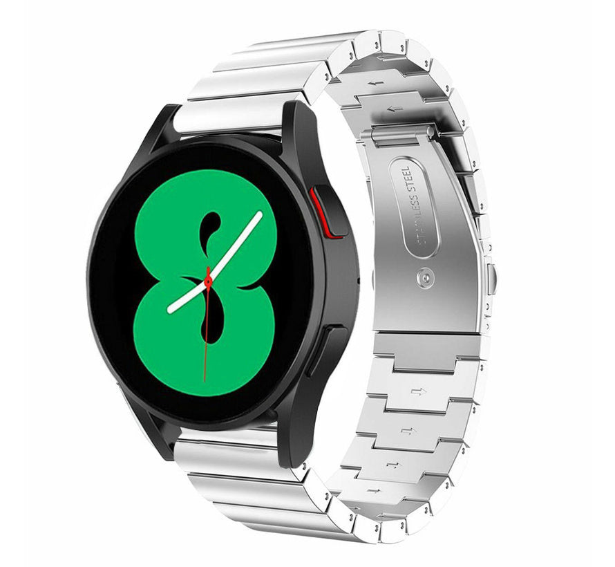 Premium Metal Strap, silver, on a watch, 3/4 front view