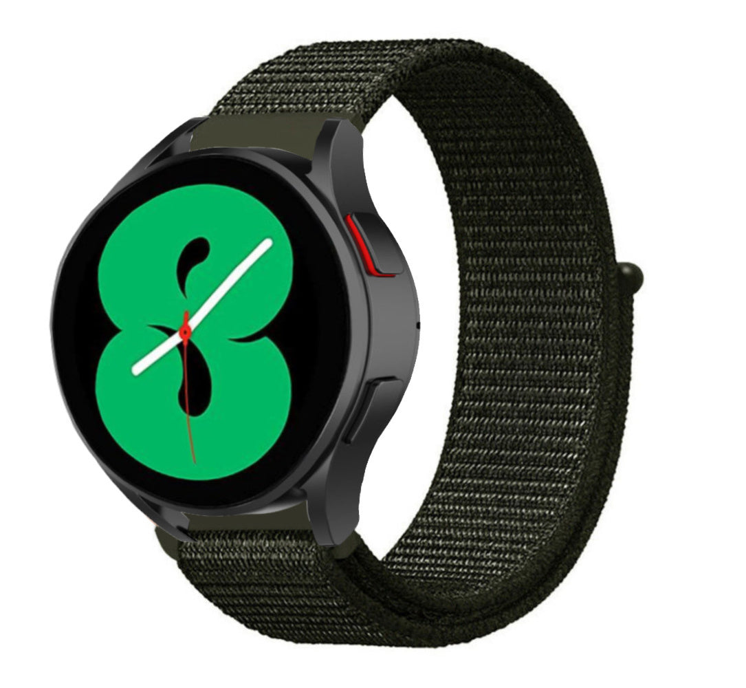 Nylon Strap, dark green, on a watch, 3/4 front view