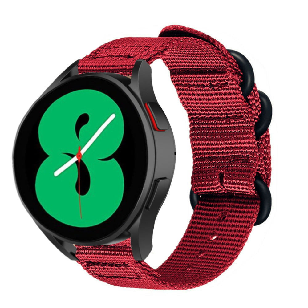Nylon Buckle Strap, red, on a watch, 3/4 front view