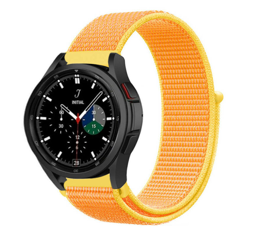Nylon Strap, light yellow, on a watch, 3/4 front view