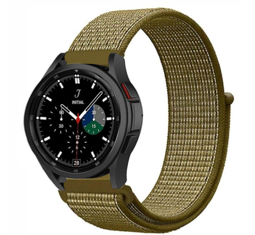 Nylon Strap, olive, on a watch, 3/4 front view