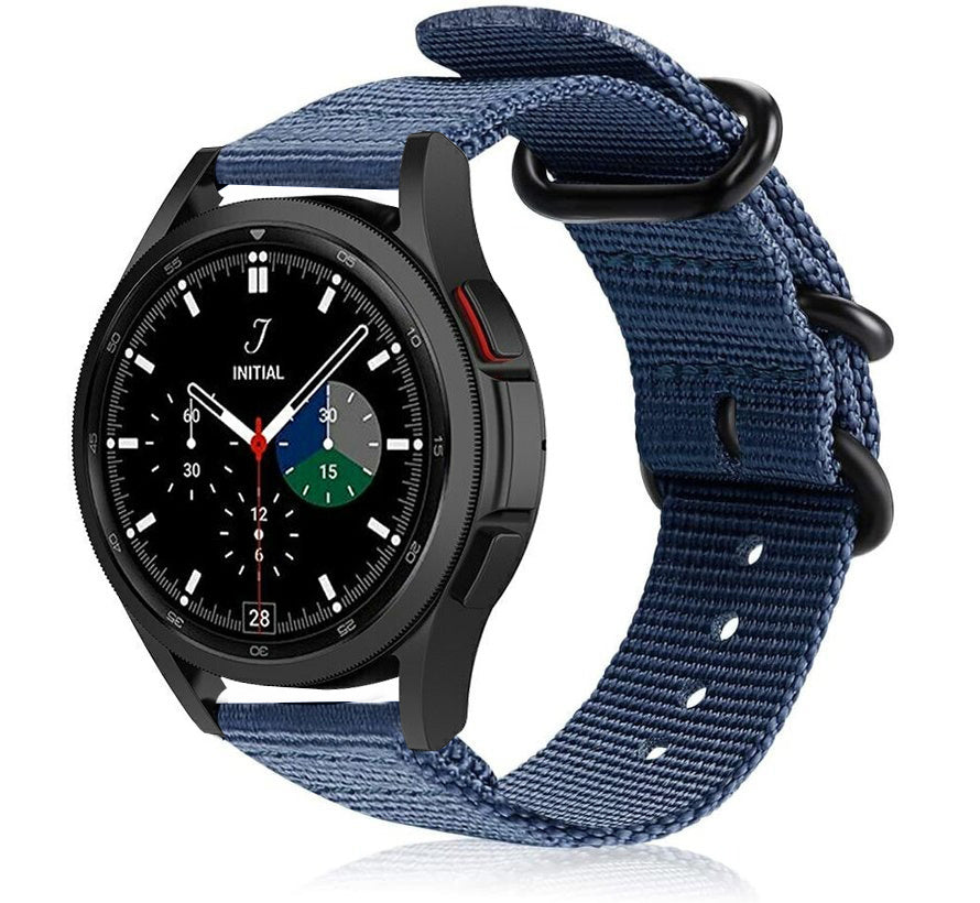 Nylon Buckle Strap, blue, on a watch, 3/4 front view