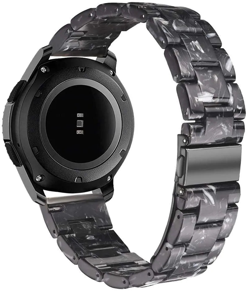 Metal Resin Strap, black/white, on a watch, 3/4 front view