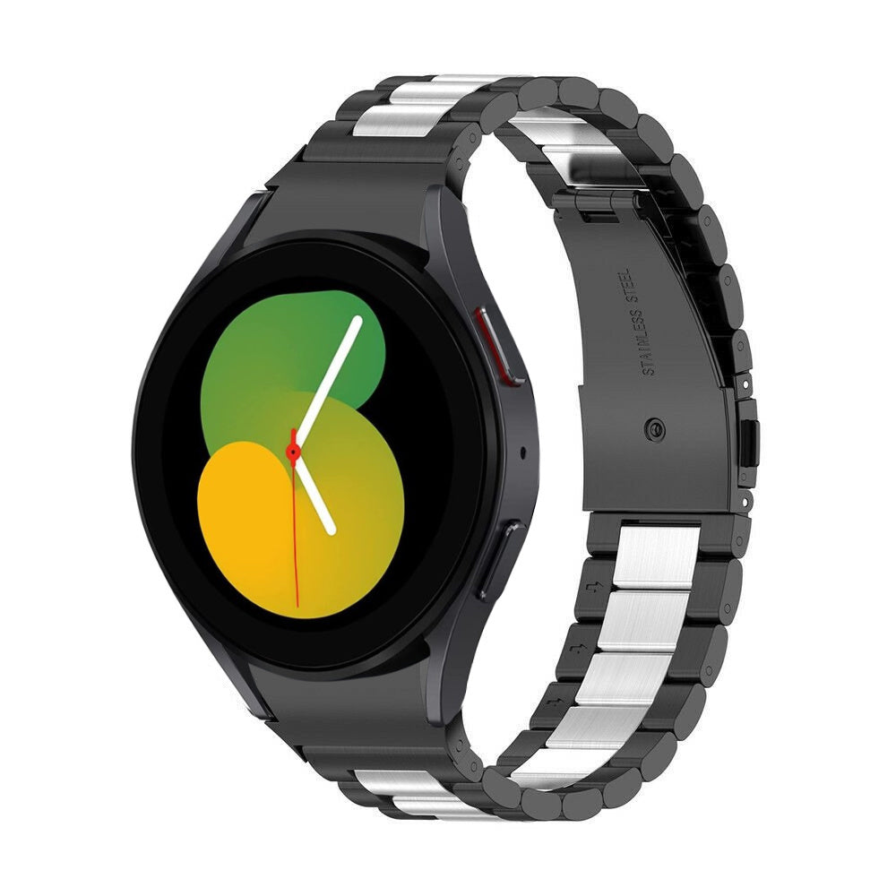 Steel Strap, black/silver, on a watch, 3/4 front view