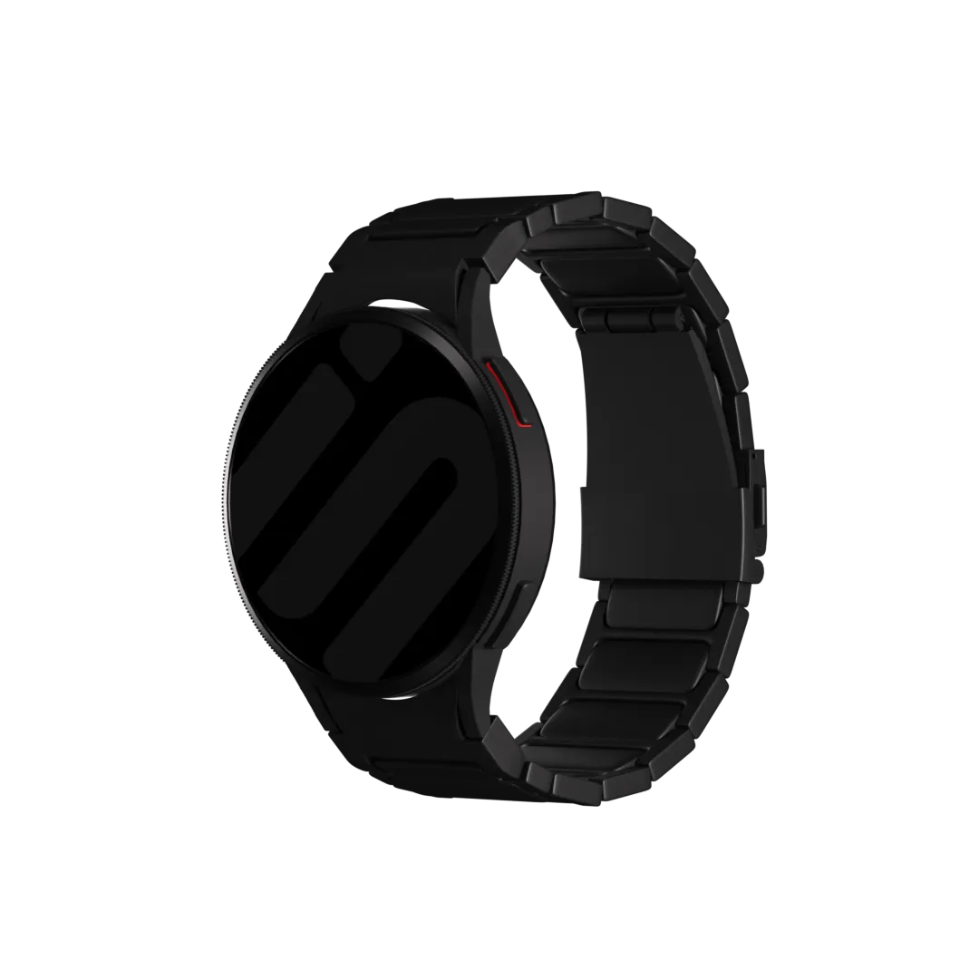 Titanium Strap 'One Push', black, on a watch, 3/4 front view
