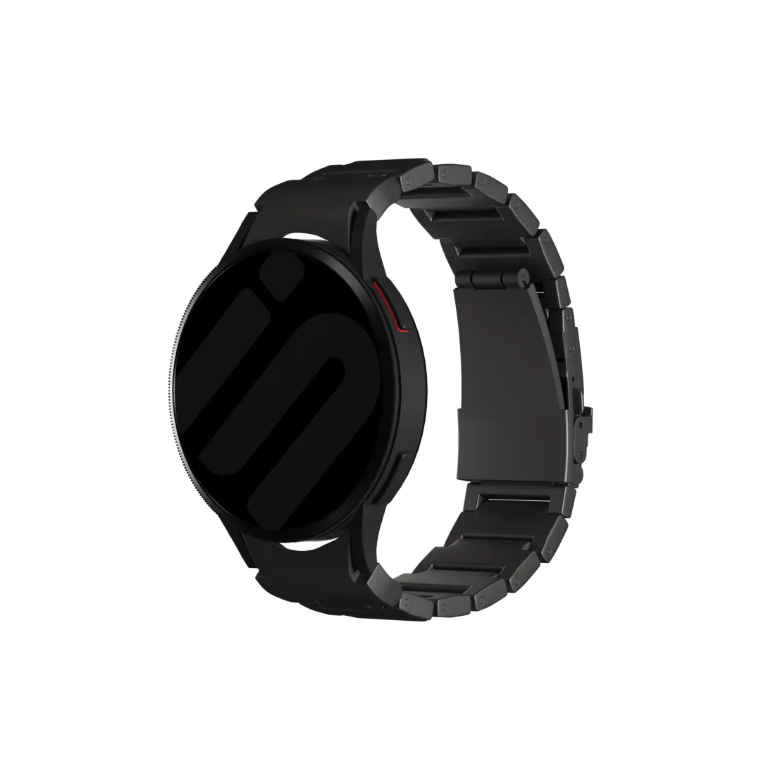 Titanium Strap 'One Push', graphite, on a watch, 3/4 front view