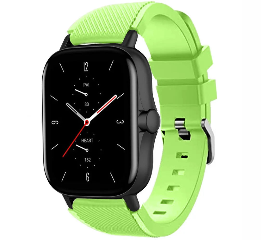 Twill Silicone Strap, light green, on a watch, 3/4 front view