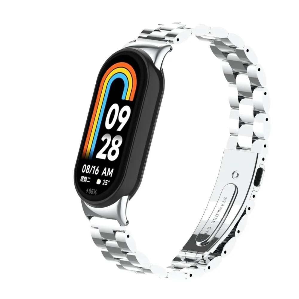 Steel Strap, silver, on a watch, 3/4 front view