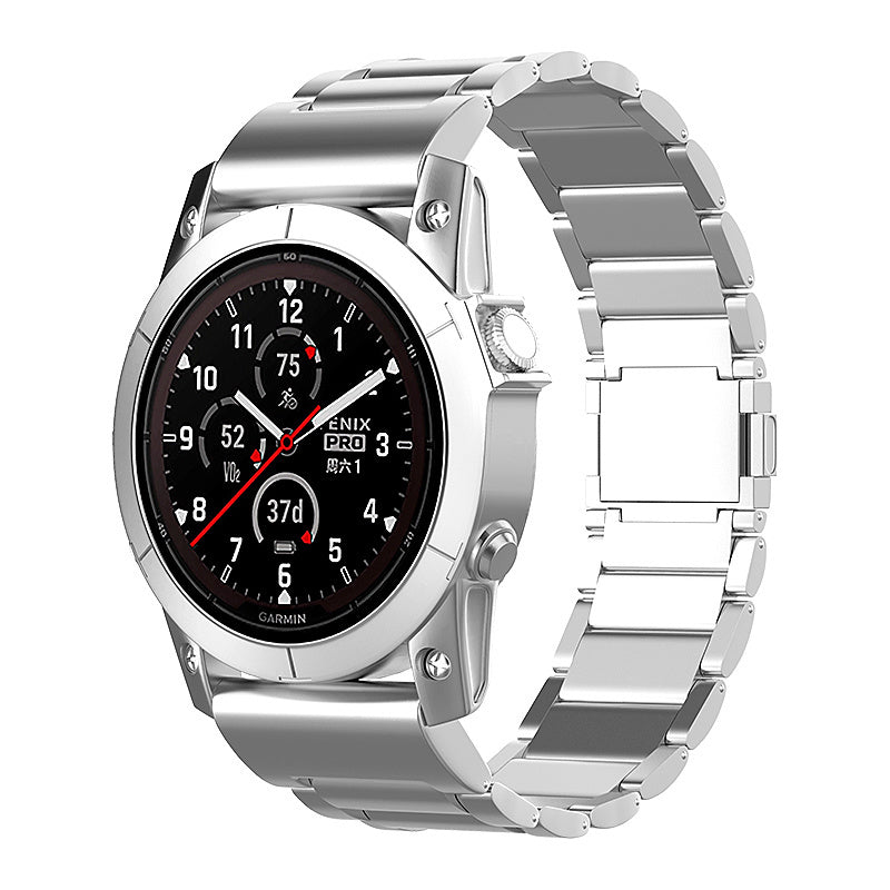 Magnetic Titanium Strap, silver, on a watch, 3/4 front view