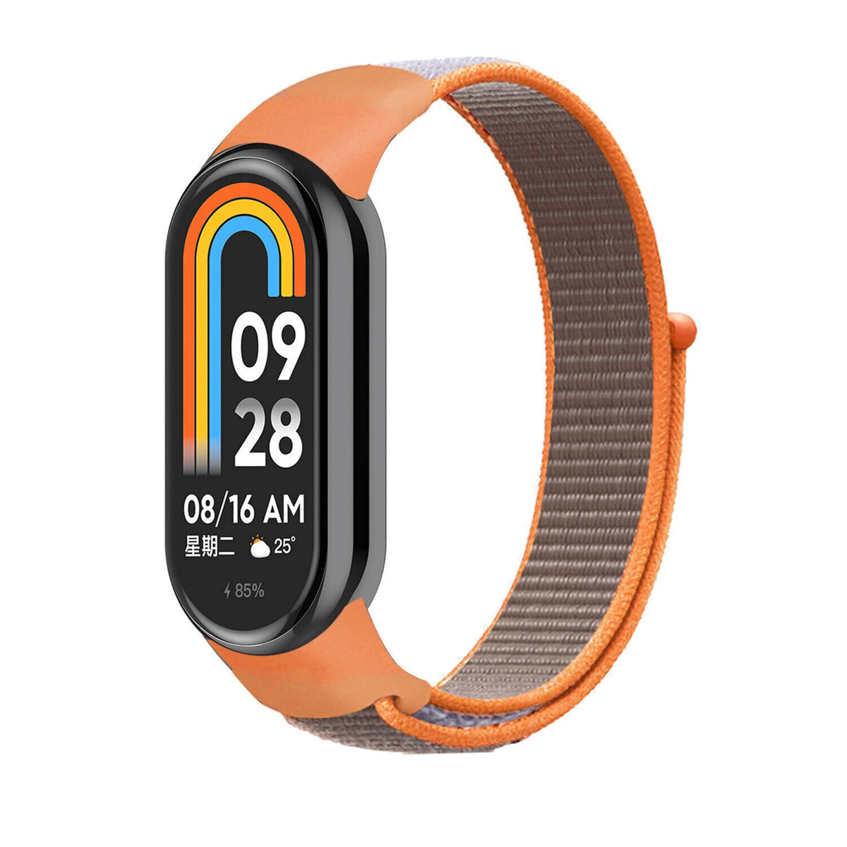 Nylon Strap, orange/brown, on a watch, 3/4 front view