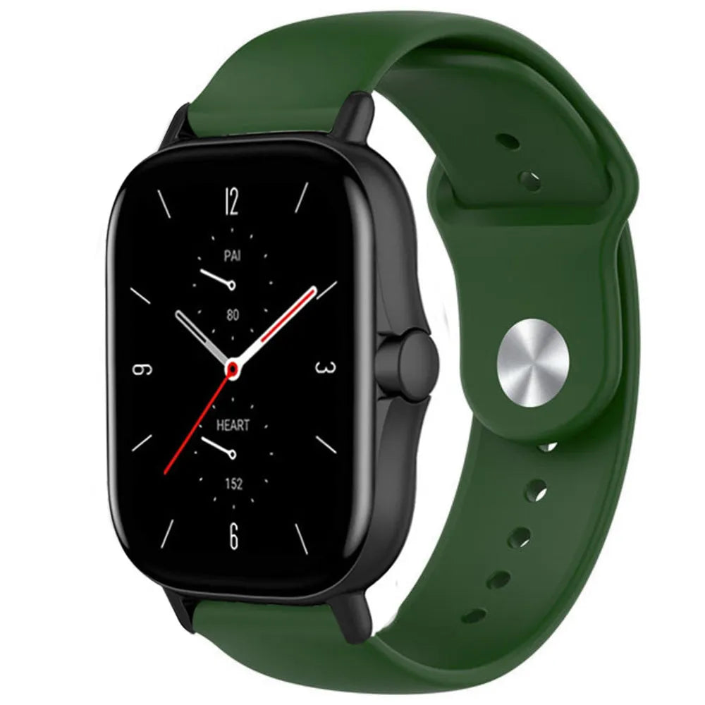 Silicone Sport Strap, army green, on a watch, 3/4 front view