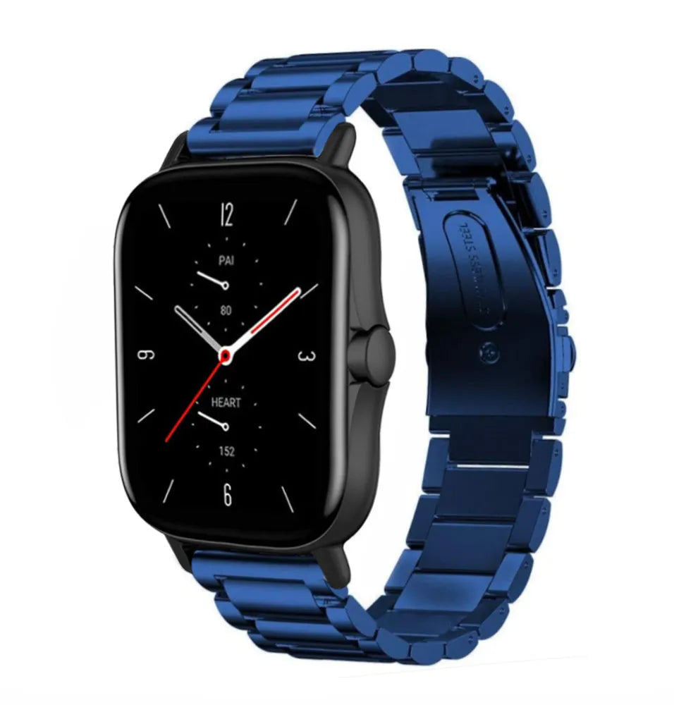 Steel Strap, blue, on a watch, 3/4 front view