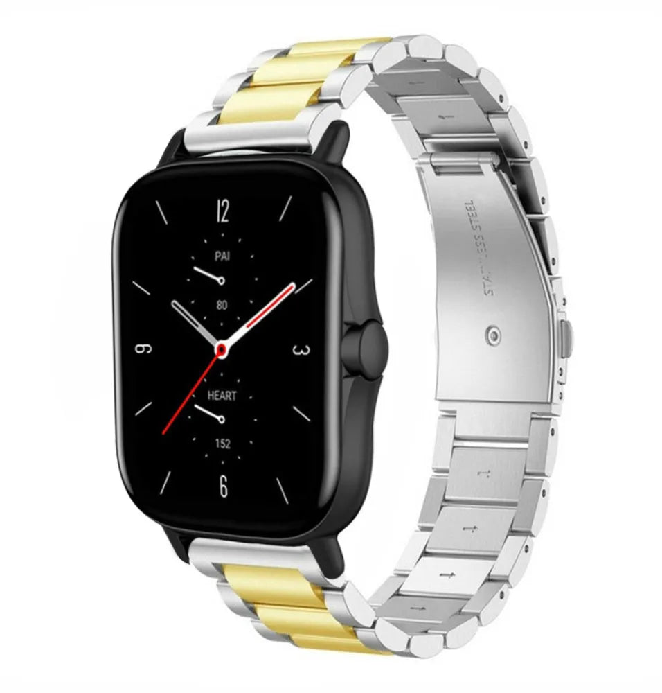 Steel Strap, silver/gold, on a watch, 3/4 front view