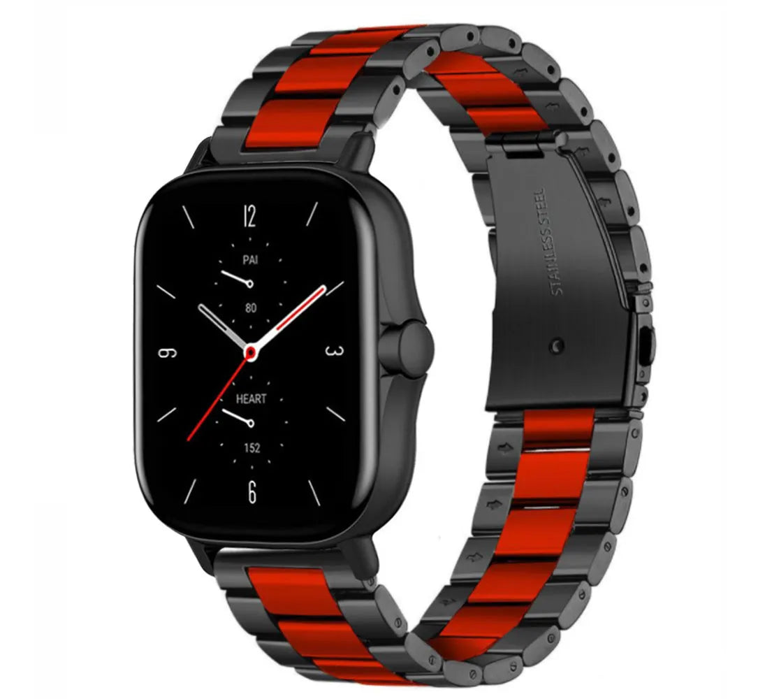Steel Strap, black/red, on a watch, 3/4 front view