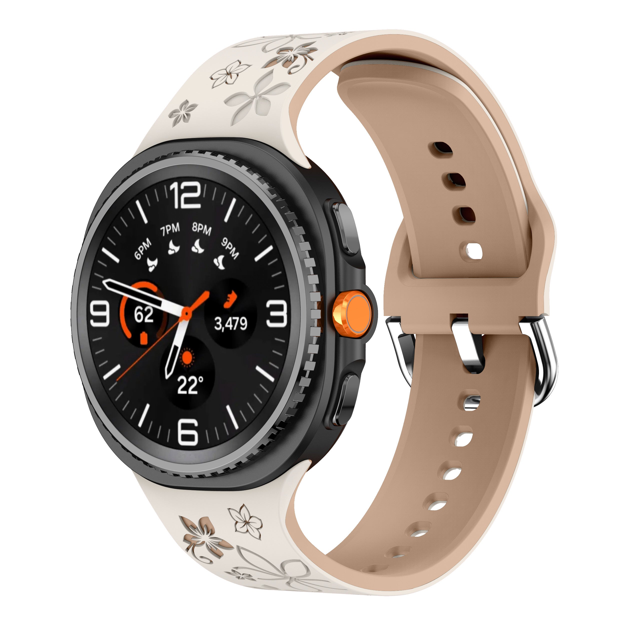 Bracelet silicone à fleurs Samsung Galaxy Watch 9 - 44mm (lumière stellaire/beige)