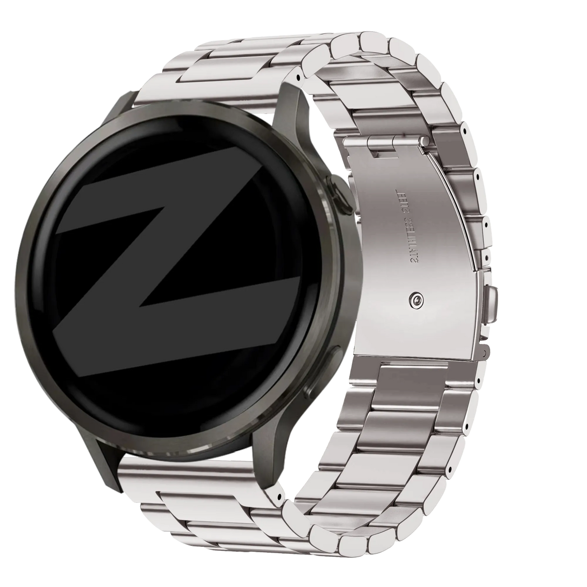 Steel Strap 'Classic', starlight, on a watch, 3/4 front view