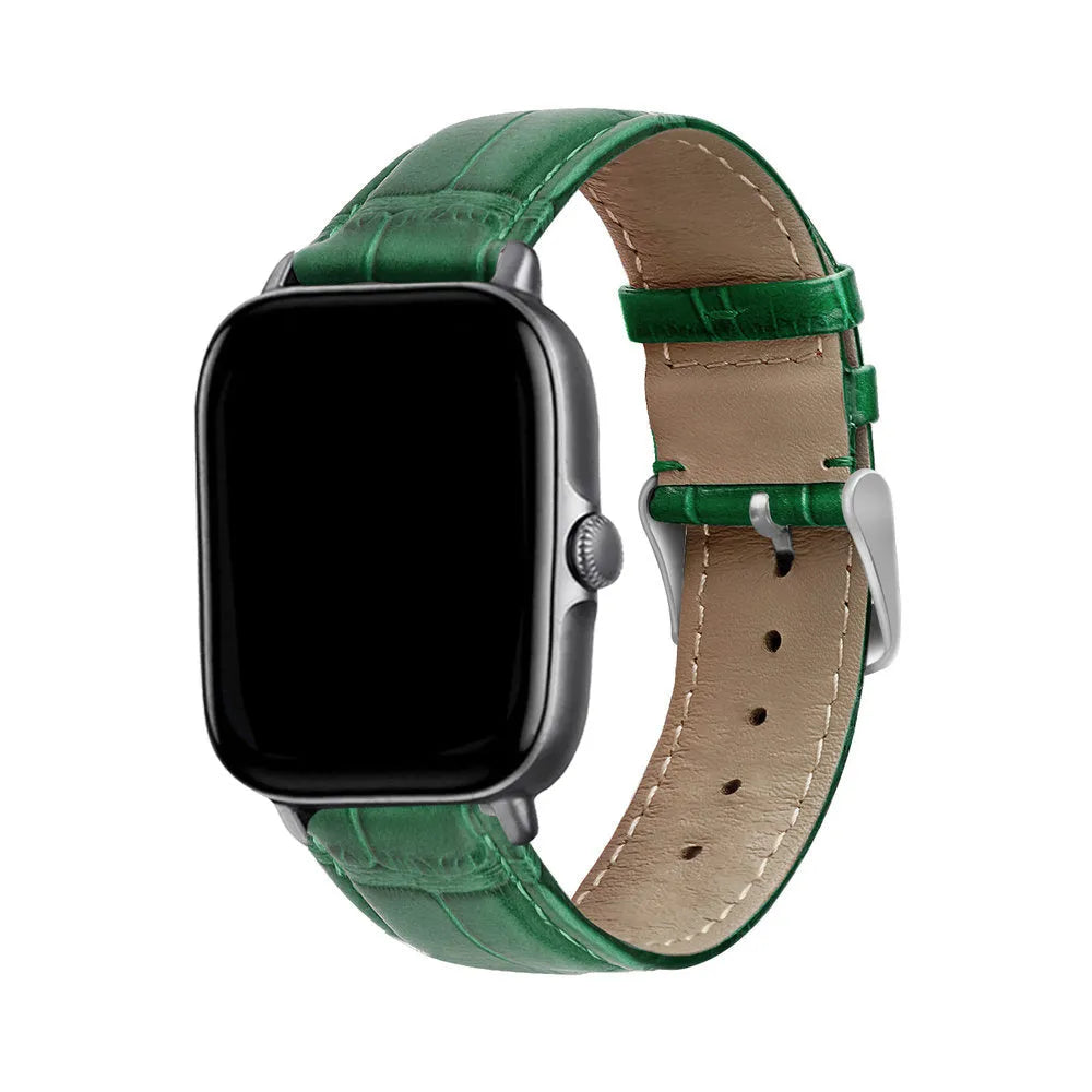 Leather Strap Crocodile Grain, green, on a watch, 3/4 front view