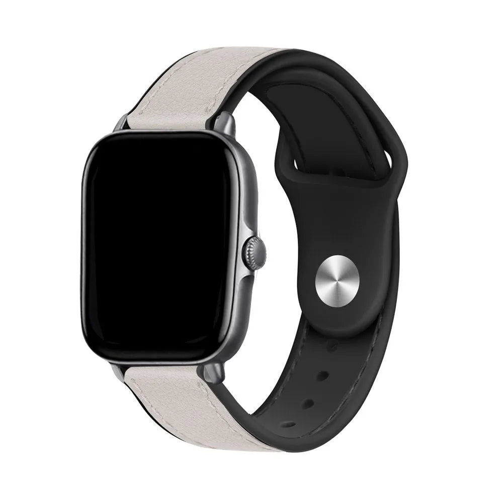 Leather Hybrid Strap, white, on a watch, 3/4 front view