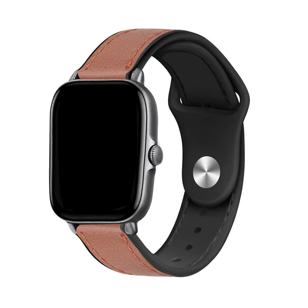 Leather Hybrid Strap, light brown, on a watch, 3/4 front view