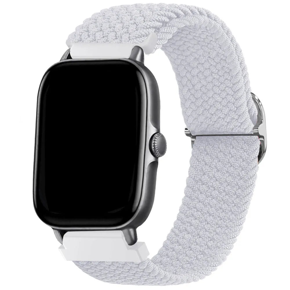 Nylon Adjustable Braided Strap, white, on a watch, 3/4 front view