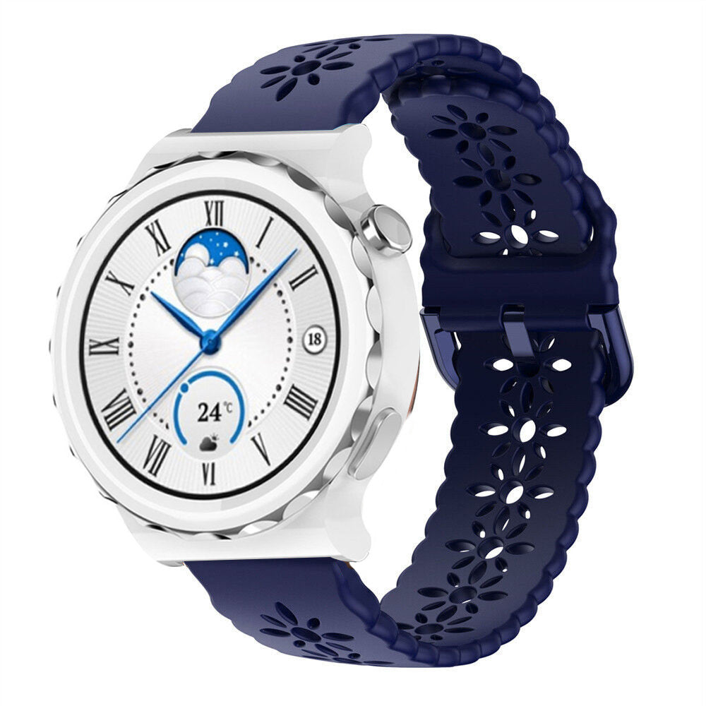 Patterned Silicone Strap, dark blue, on a watch, 3/4 front view