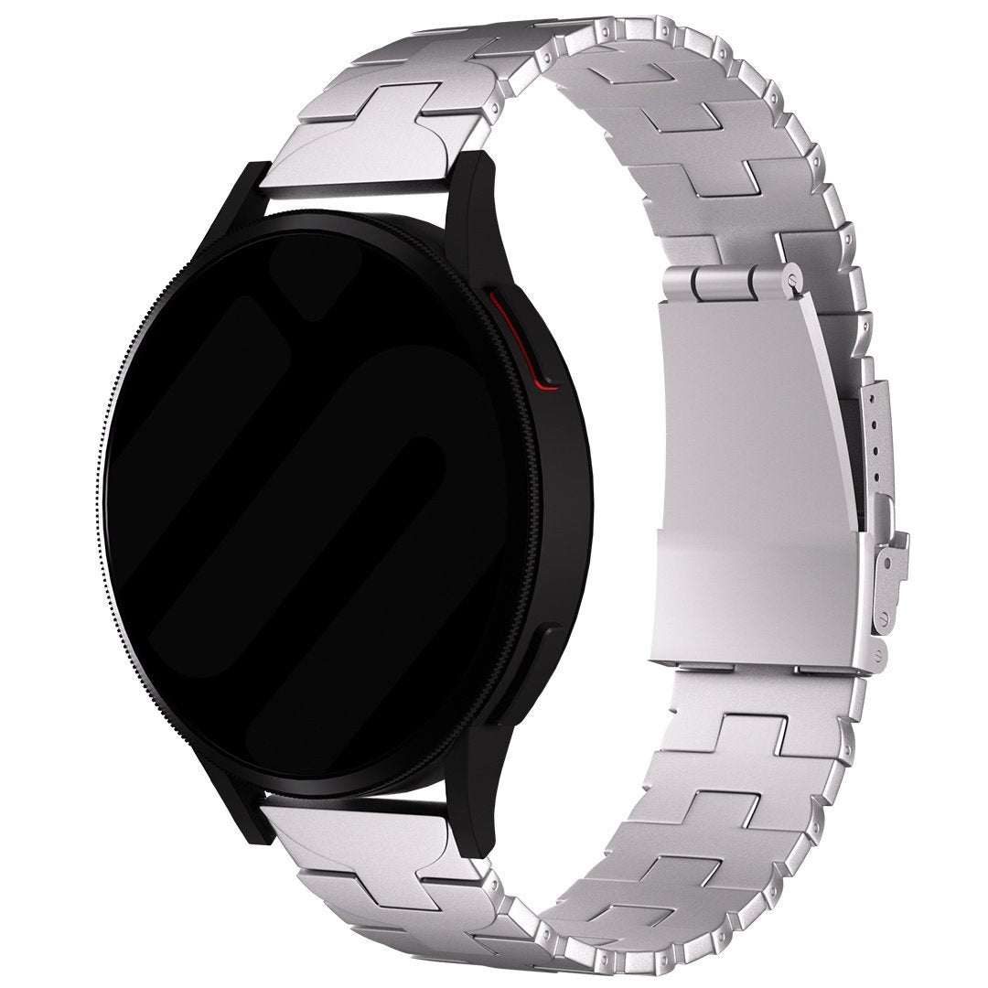 Butterfly Titanium Strap, silver, on a watch, 3/4 front view