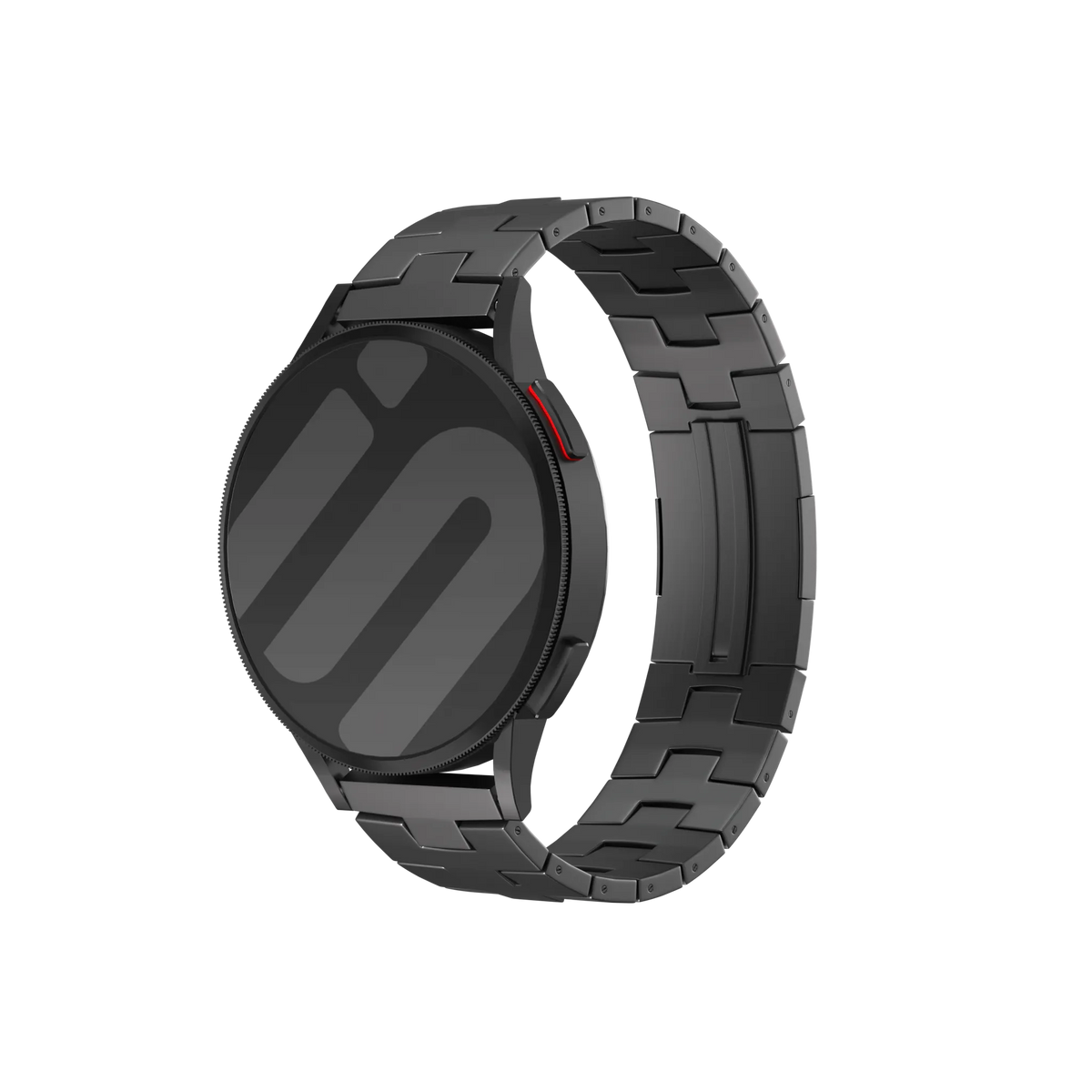 Titanium Grain Strap (Flat Clasp), graphite, on a watch, 3/4 front view