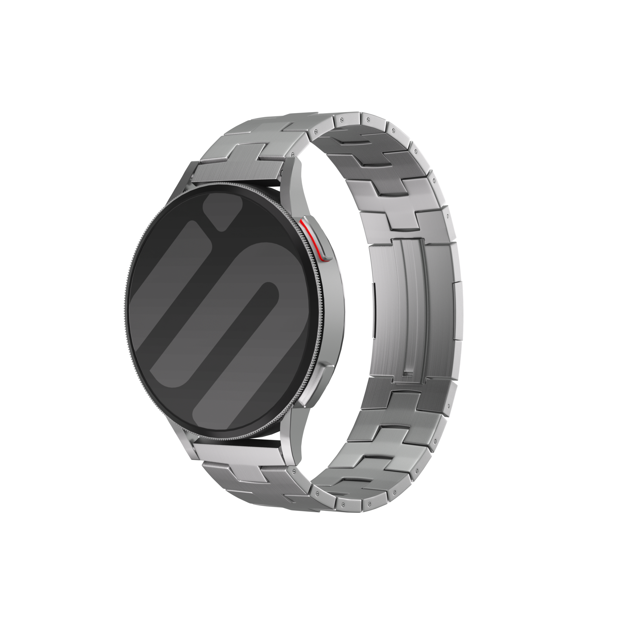 Titanium Grain Strap (Flat Clasp), silver, on a watch, 3/4 front view