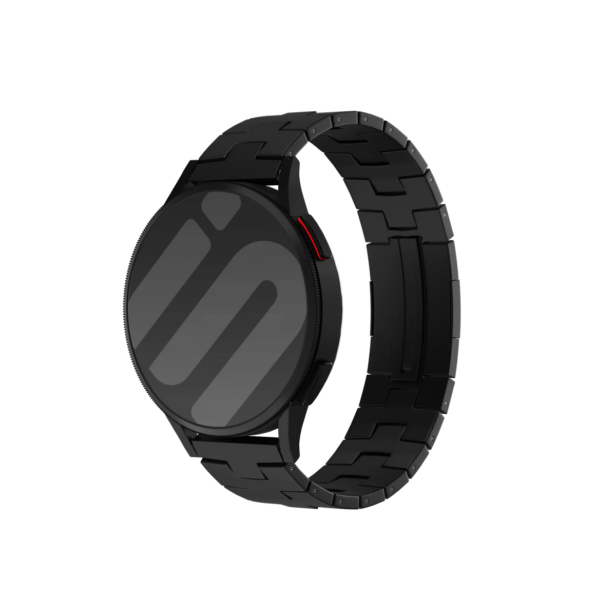 Titanium Grain Strap (Flat Clasp), black, on a watch, 3/4 front view