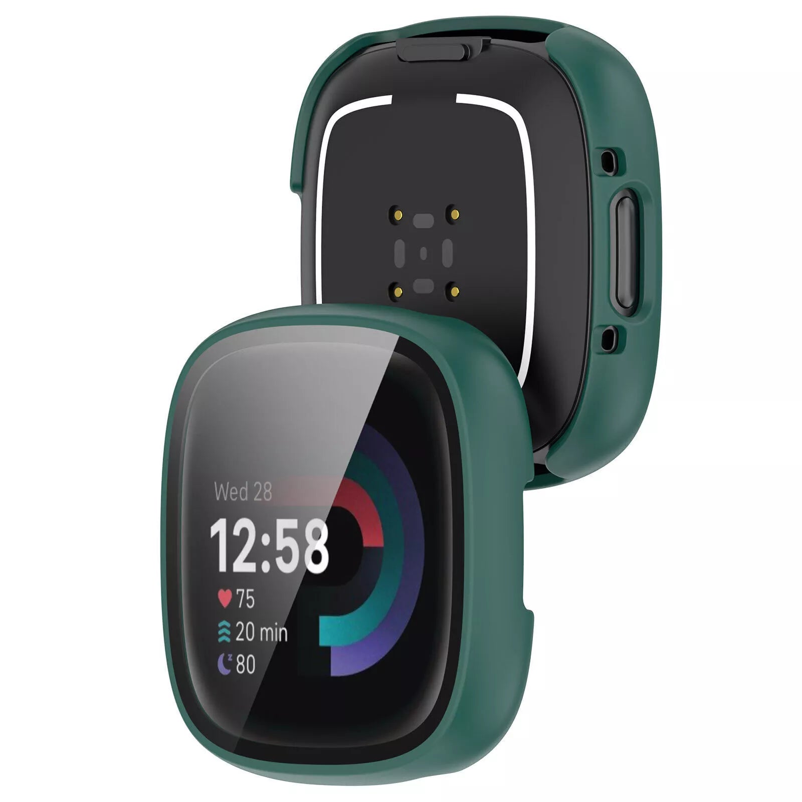 Coque rigide avec verre Fitbit Versa 4 / Sense 2 (vert)