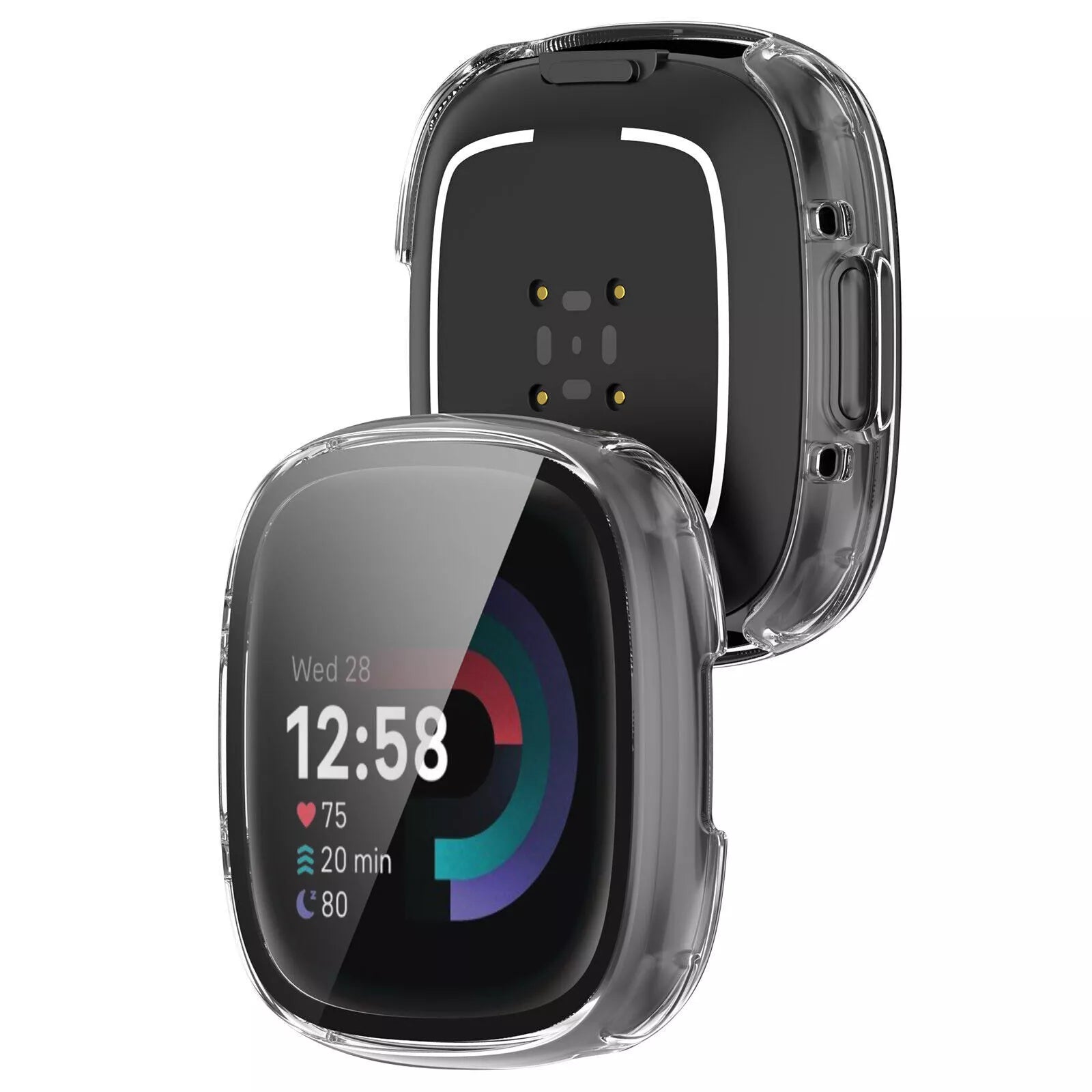Coque rigide avec verre Fitbit Versa 4 / Sense 2 (transparent)