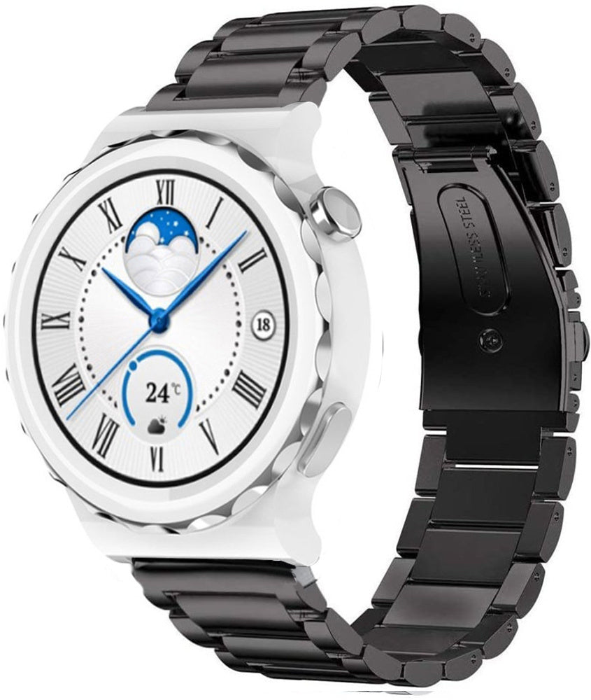 Titanium Strap, black, on a watch, 3/4 front view