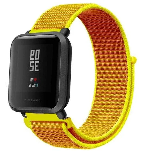 Nylon Strap, light yellow, on a watch, 3/4 front view