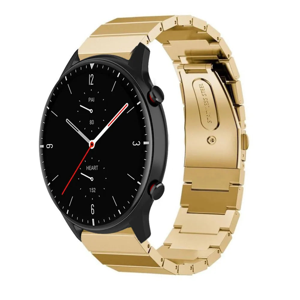 Premium Metal Strap, gold, on a watch, 3/4 front view